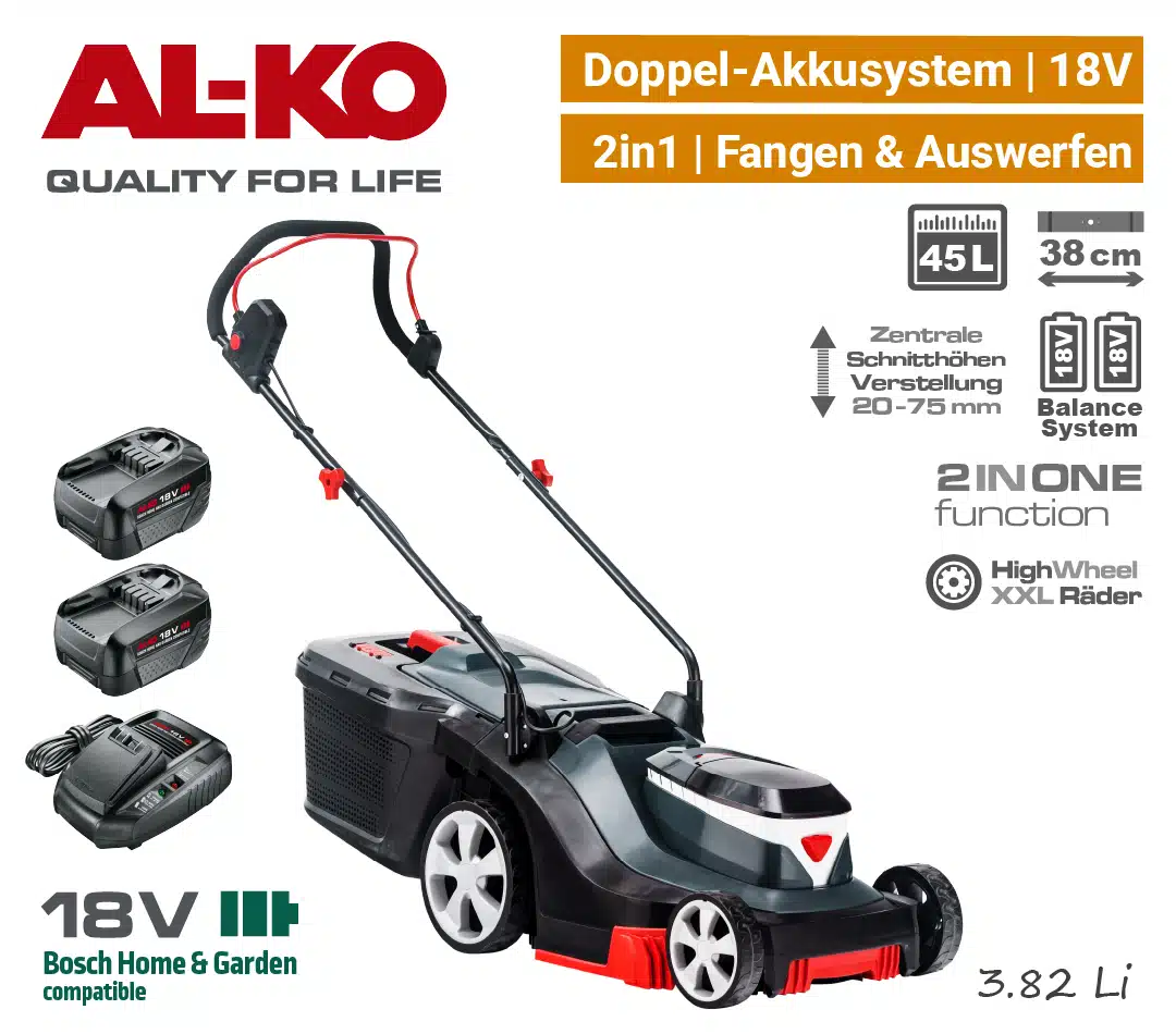 ALKO 3.82 Li Easy | 18V Akku-Rasenmäher ALKO 3.82 Li Easy Doppel 18V Akku-Rasenmäher Bosch Home & Garden AL-KO EU9