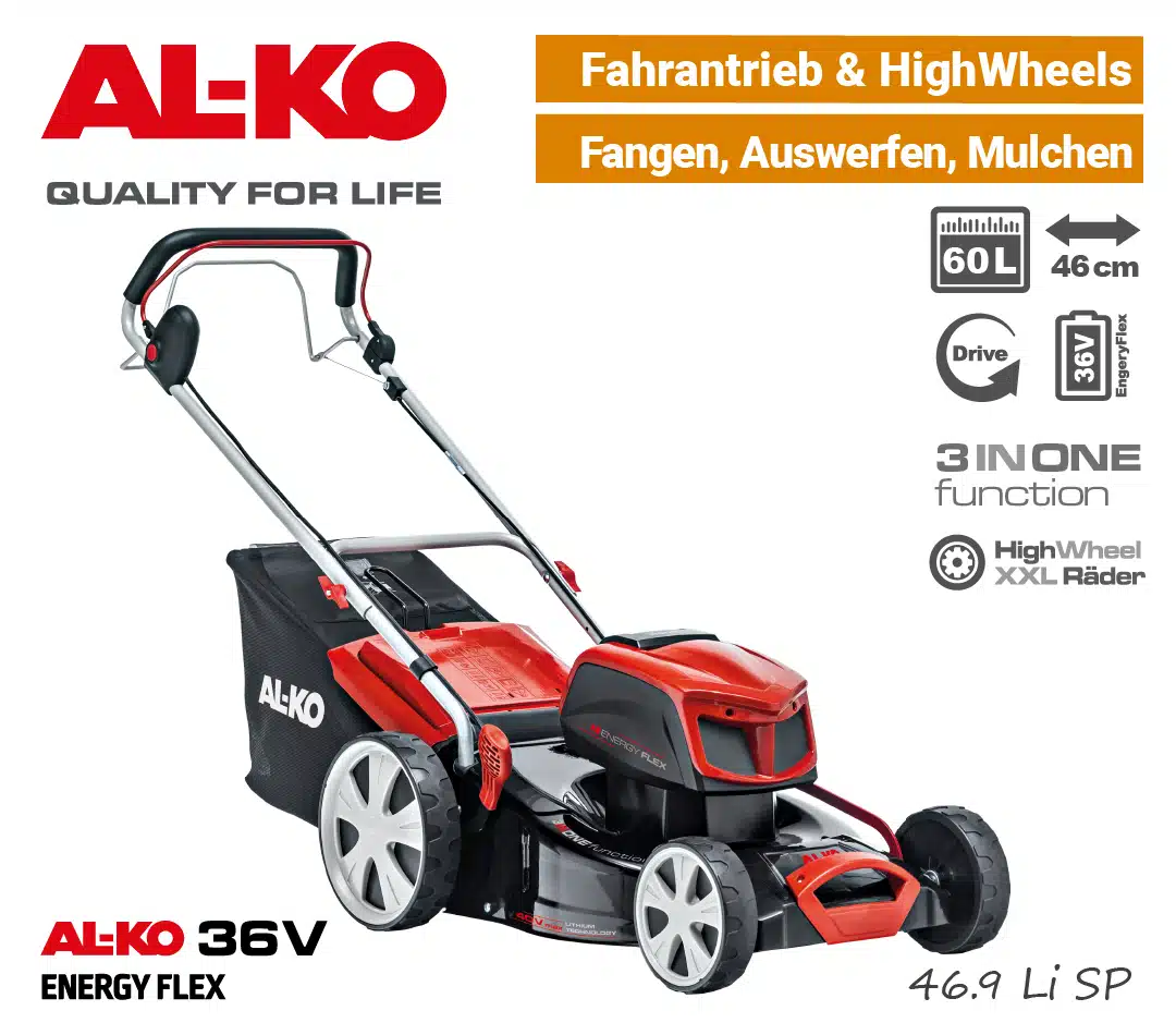ALKO 46.9 Li SP Akku-Rasenmäher 36V ALKO 46.9 Li SP Akku-Rasenmäher 36V EnergyFlex 40V Antrieb selbstfahrer 3-in-1 EU9