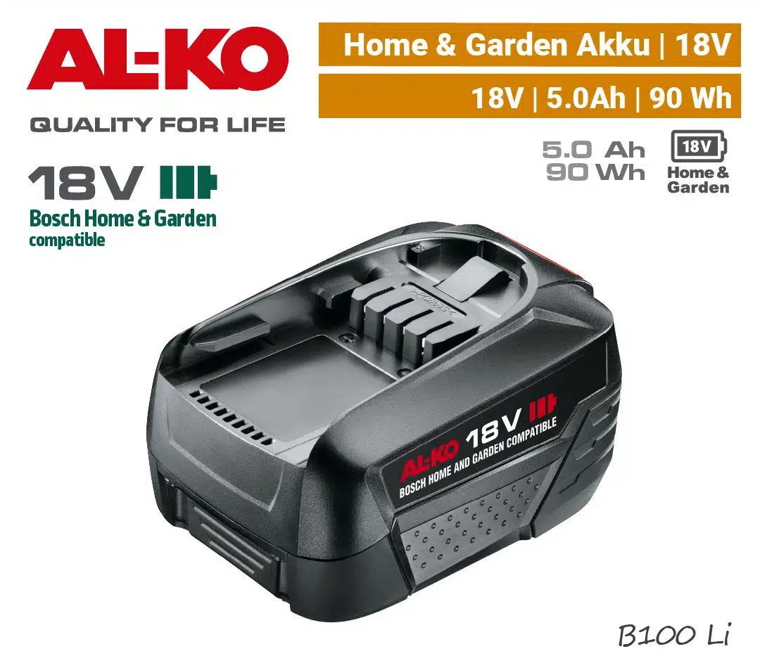 ALKO B100 Li | 18V 5.0Ah Akku ALKO B100 Li Akku 18V Bosch Home & Garden 18 V power-for-all li-ion AL-KO B 100 Li 5 Ah 90 Wh EU9