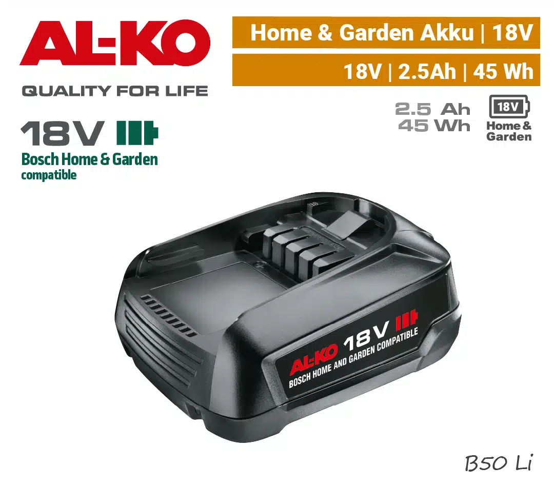 ALKO B50 Li | 18V 2.5Ah Akku ALKO B50 Li Akku 18V Bosch Home & Garden 18 V power-for-all li-ion AL-KO B 50 Li 2.5 Ah 45 Wh EU9