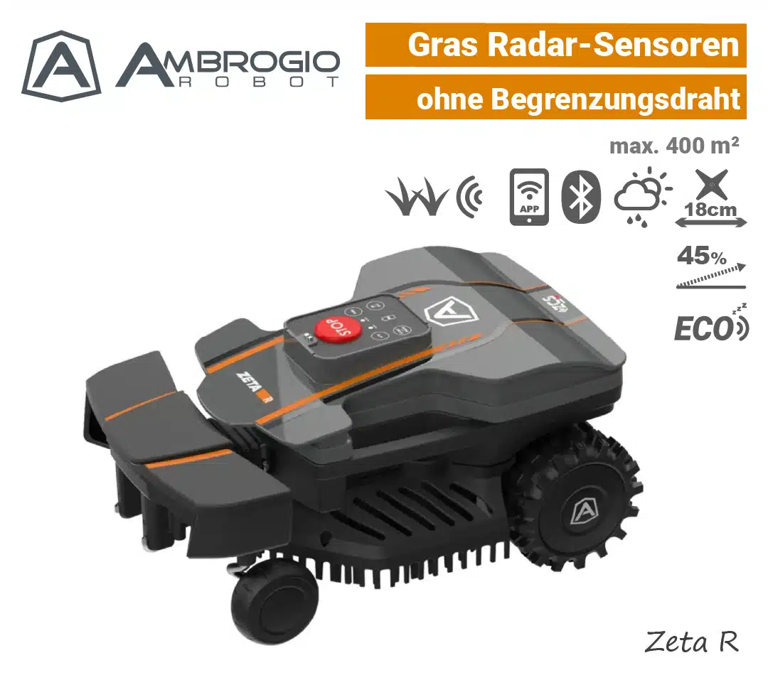 Ambrogio Zeta R Rasenroboter kabellos ohne Begrenzungsdraht Gras-Radar EU9