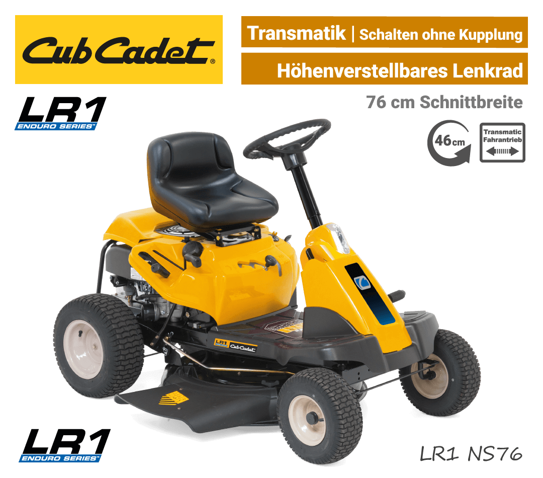 Cub Cadet LR1 NS76 Transmatic Mini-Rider Cub Cadet LR1 NS76 Transmatic Seitenauswurf-Mulch Aufsitzmäher Mini-Rider EU9