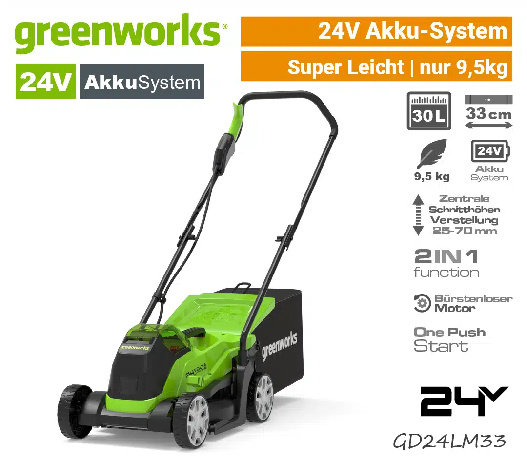Greenworks 24V Akku-Rasenmäher GD24LM33 Greenworks 24V Akku-Rasenmäher GD24LM33 GD24LM33K2 Mäher EU9