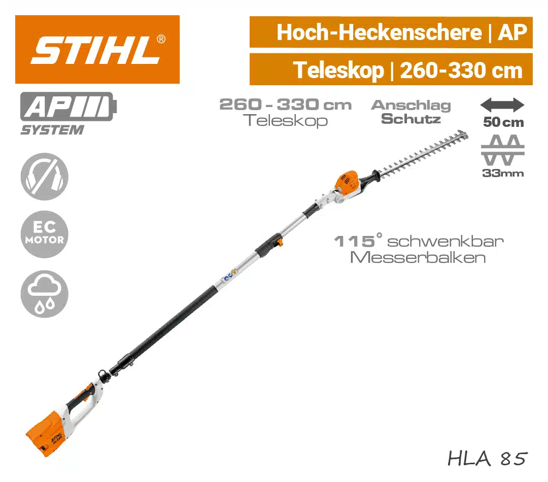 STIHL HLA 85 Akku-Heckenschneider STIHL HLA 85 Akku-Heckenschneider Akku-Hoch-Heckenschere Teleskop AP PRO EU9