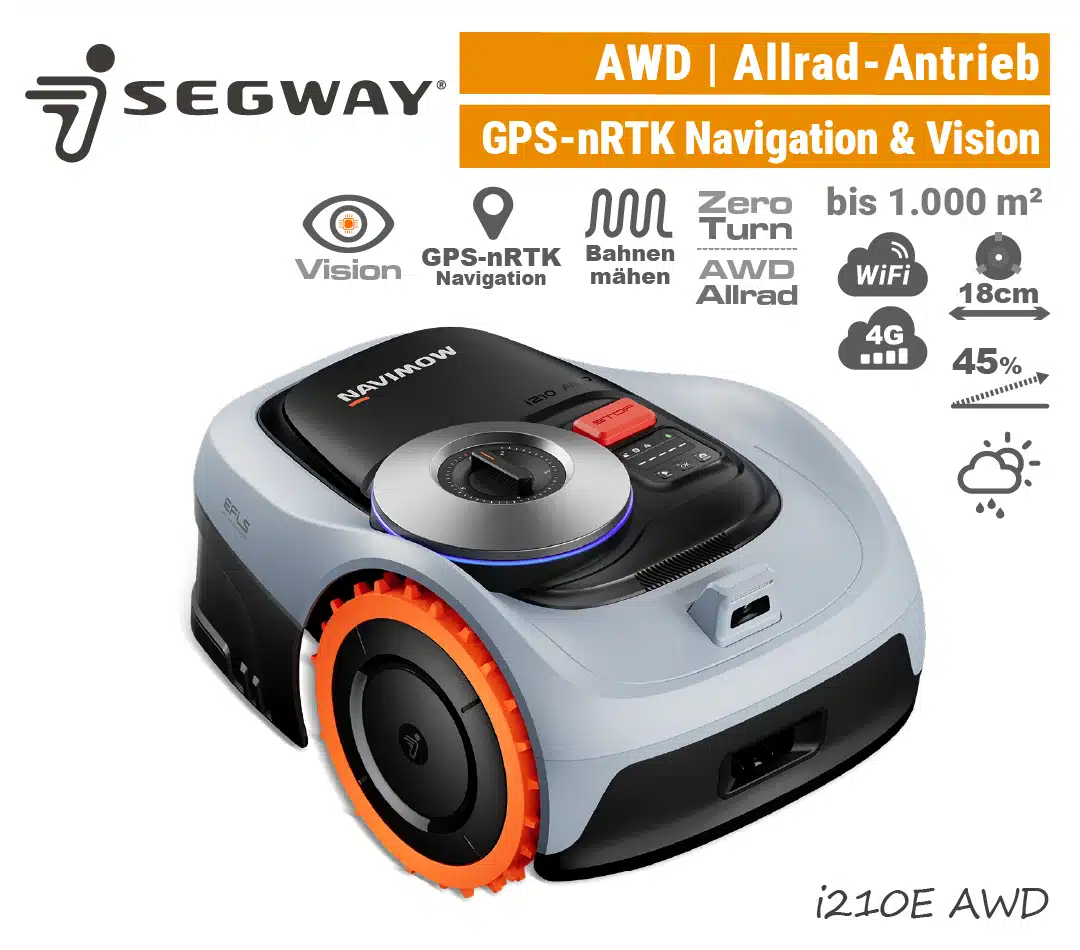 Segway Navimow i210E AWD GPS nRTK Mähroboter Kamera Satelliten Allrad WLAN 4G i210 E EU9