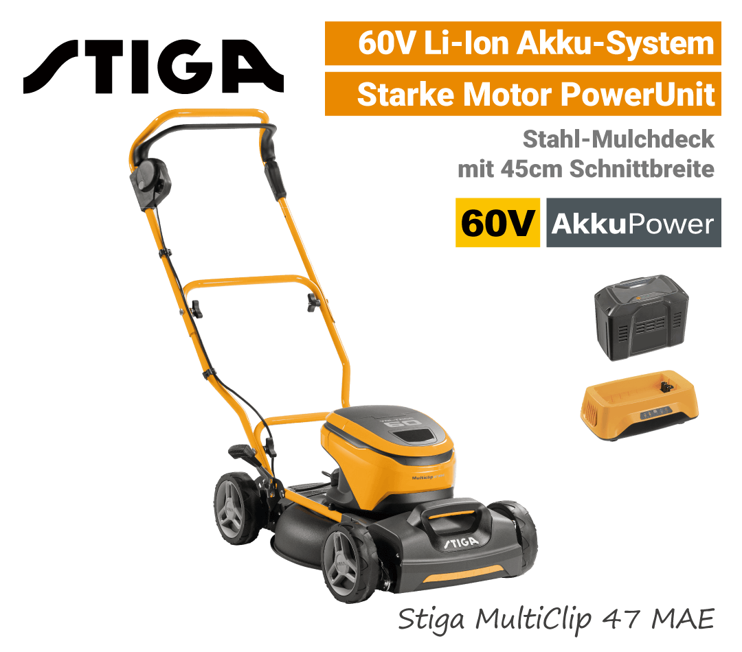 Stiga MultiClip 47 MAE 60V Stiga MultiClip 47 MAE 60V Akku-Mulchmäher 60-Volt EU9