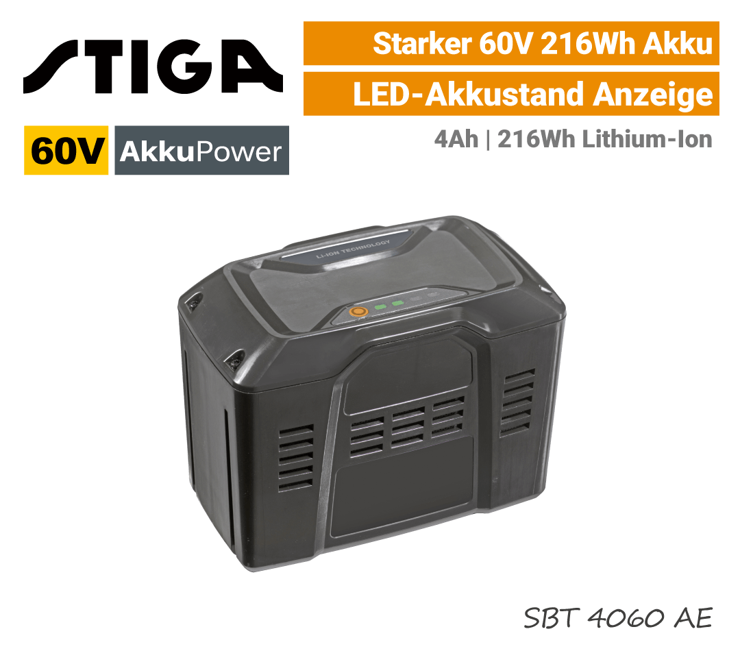 Stiga SBT 4060 AE 60V Akku Stiga SBT 4060 AE Akku 4Ah 60V Serie EU9