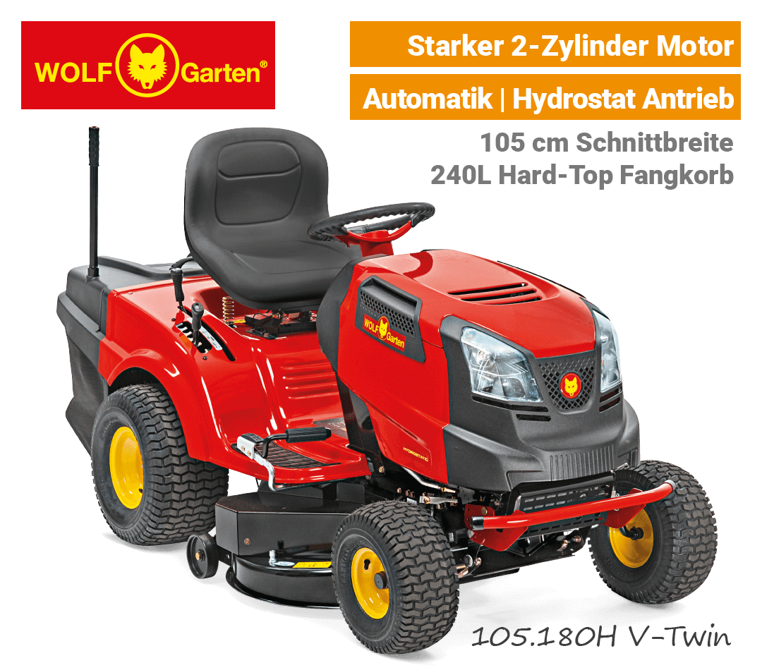 Wolf-Garten 105.180 H 2-Zylinder Rasentraktor Wolf-Garten 105.180 H V Twin 2-Zylinder Hydrostat Rasentraktor EU9