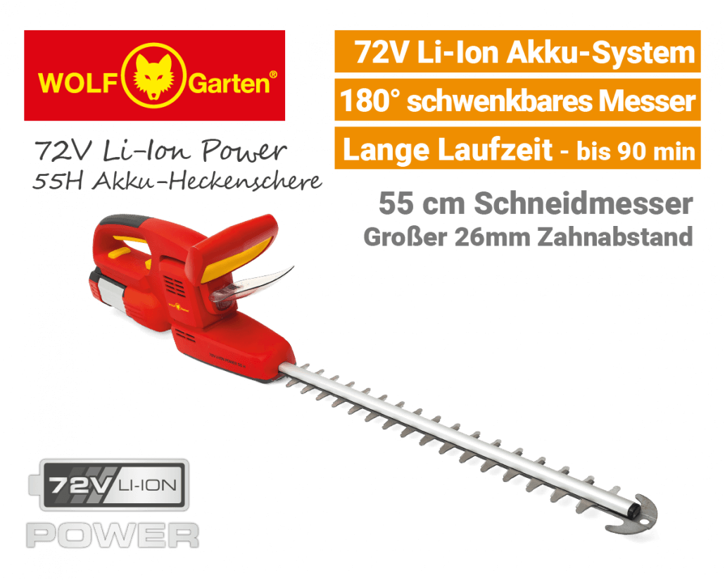 Wolf-Garten 72V Li-Ion Power 55 H Akku-Heckenschere Wolf 72V Li-Ion Power 55H Akku-Heckenschere EU9
